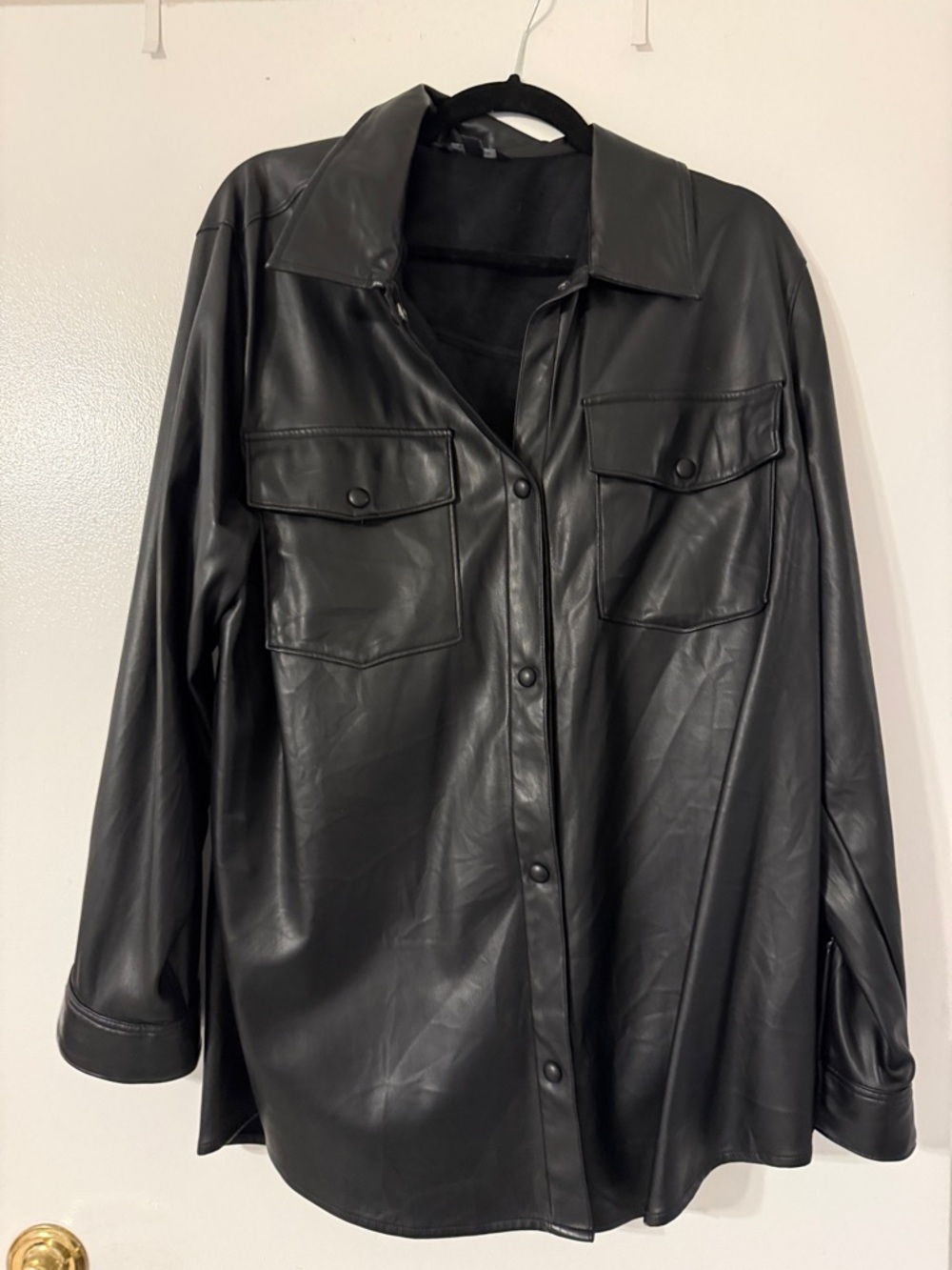 Express Black Faux Leather Button-Front Jacket